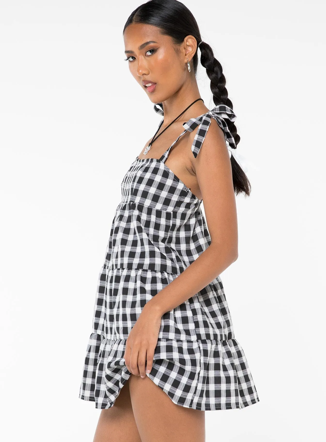 Lined interior Lilah Gingham Mini Dress Black / White