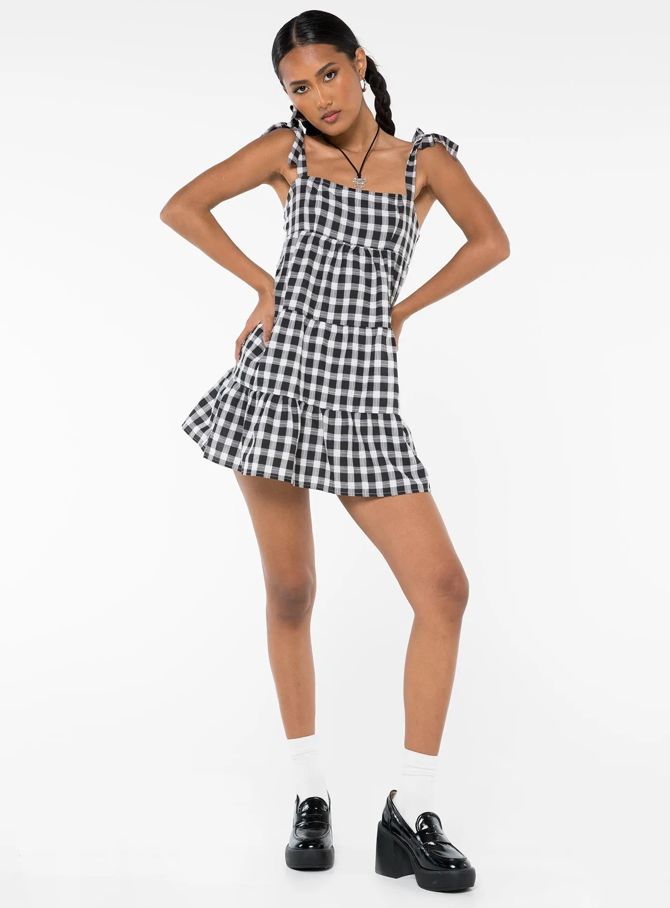 Lilah Gingham Mini Dress Black / White Fashionable appearance