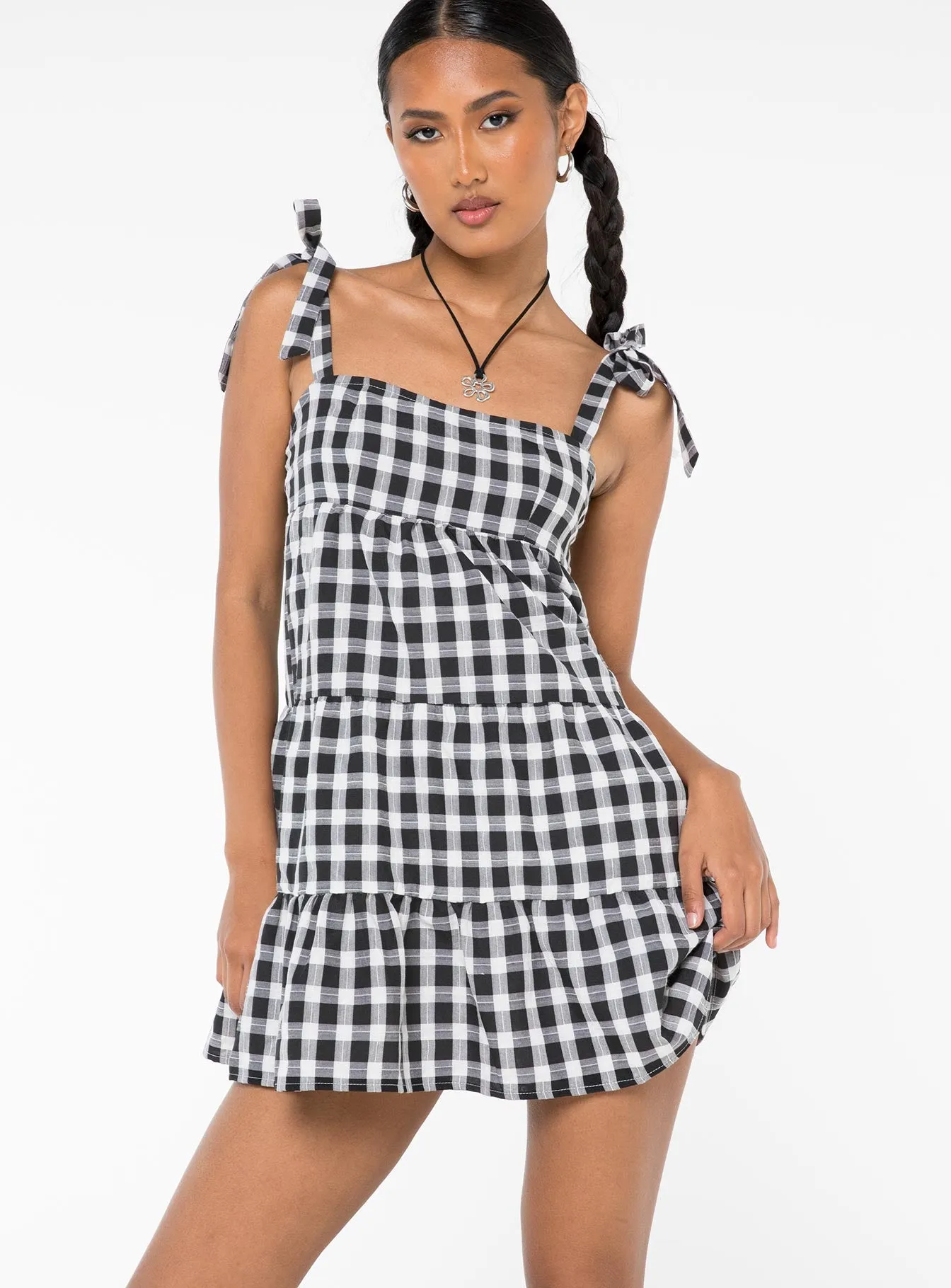 Lilah Gingham Mini Dress Black / White Comfortable Shape