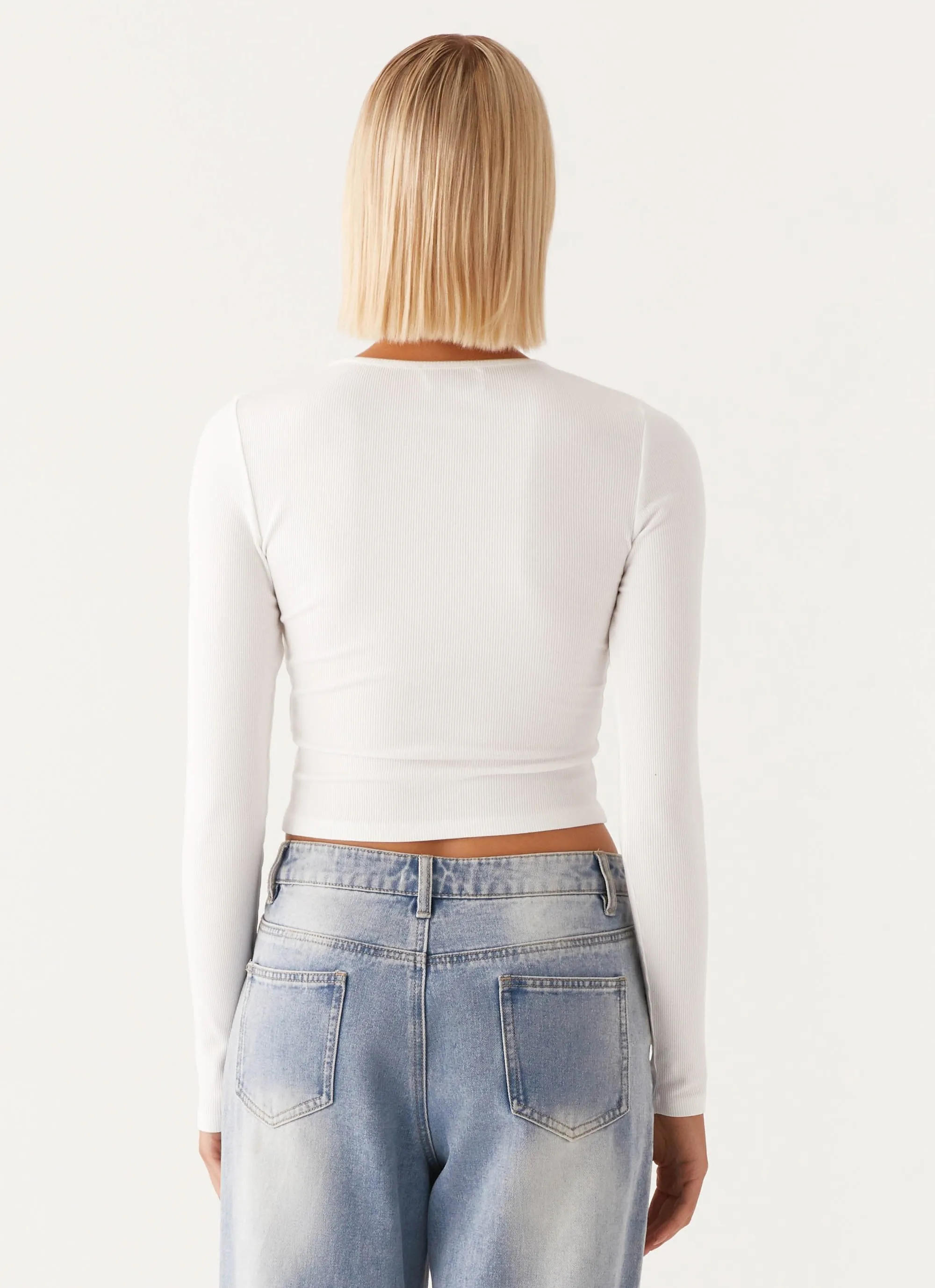 Running Gear Flattering Cut Signature Monogram Long Sleeve Tee - Off White