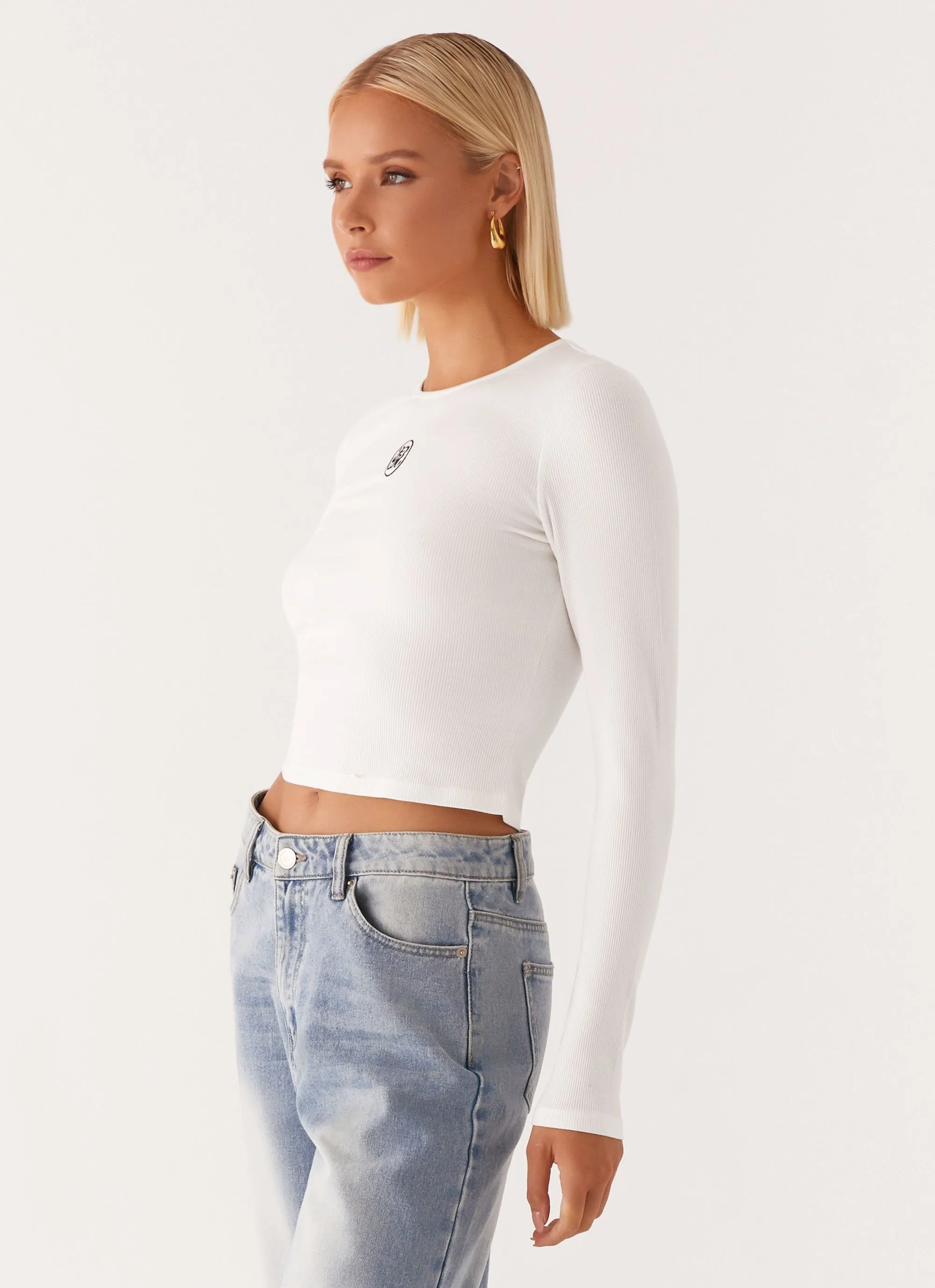 Clean Cut Signature Monogram Long Sleeve Tee - Off White