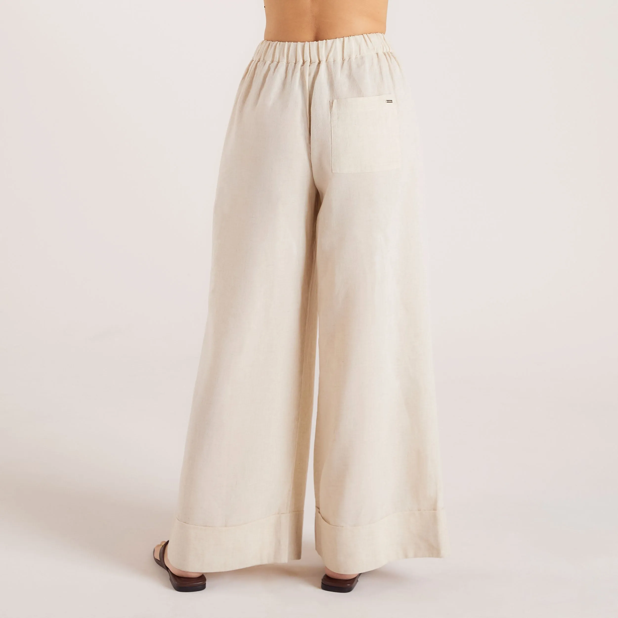 Relaxed Comfort Fit sport chic Linen Blend Wide-Leg Pants - Cream