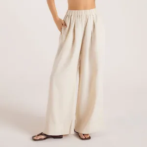 Comfortable Look Linen Blend Wide-Leg Pants - Cream
