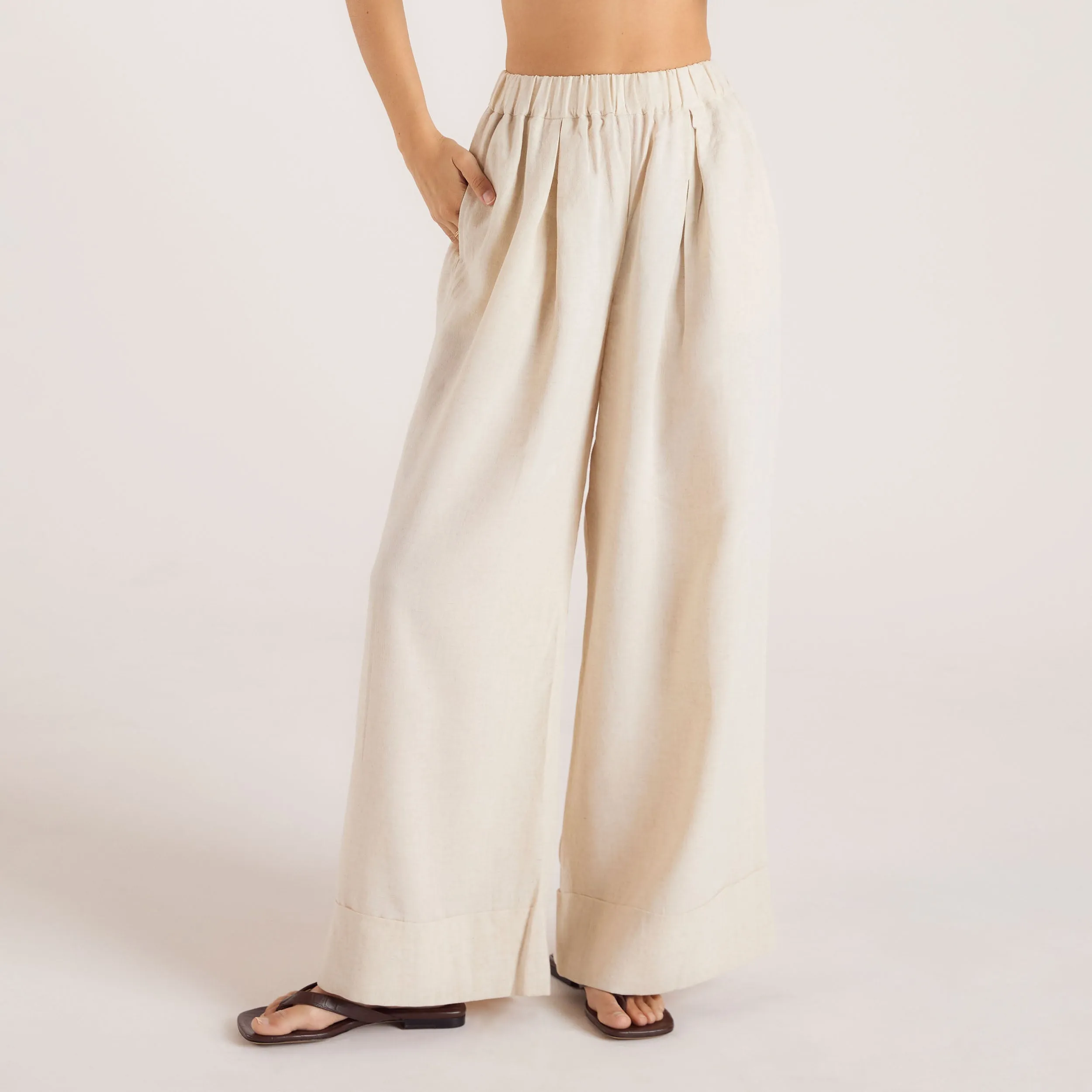 Comfortable Look Linen Blend Wide-Leg Pants - Cream