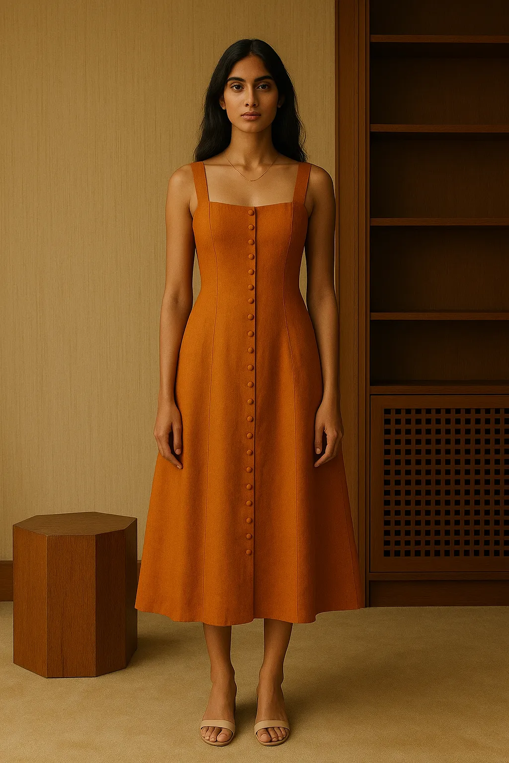 Chloe Mustard Sleeveless Midi Dress Bright Mood