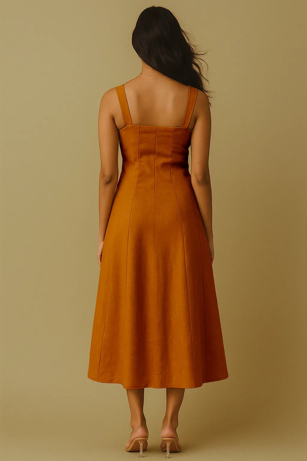 Chloe Mustard Sleeveless Midi Dress Airy Layer