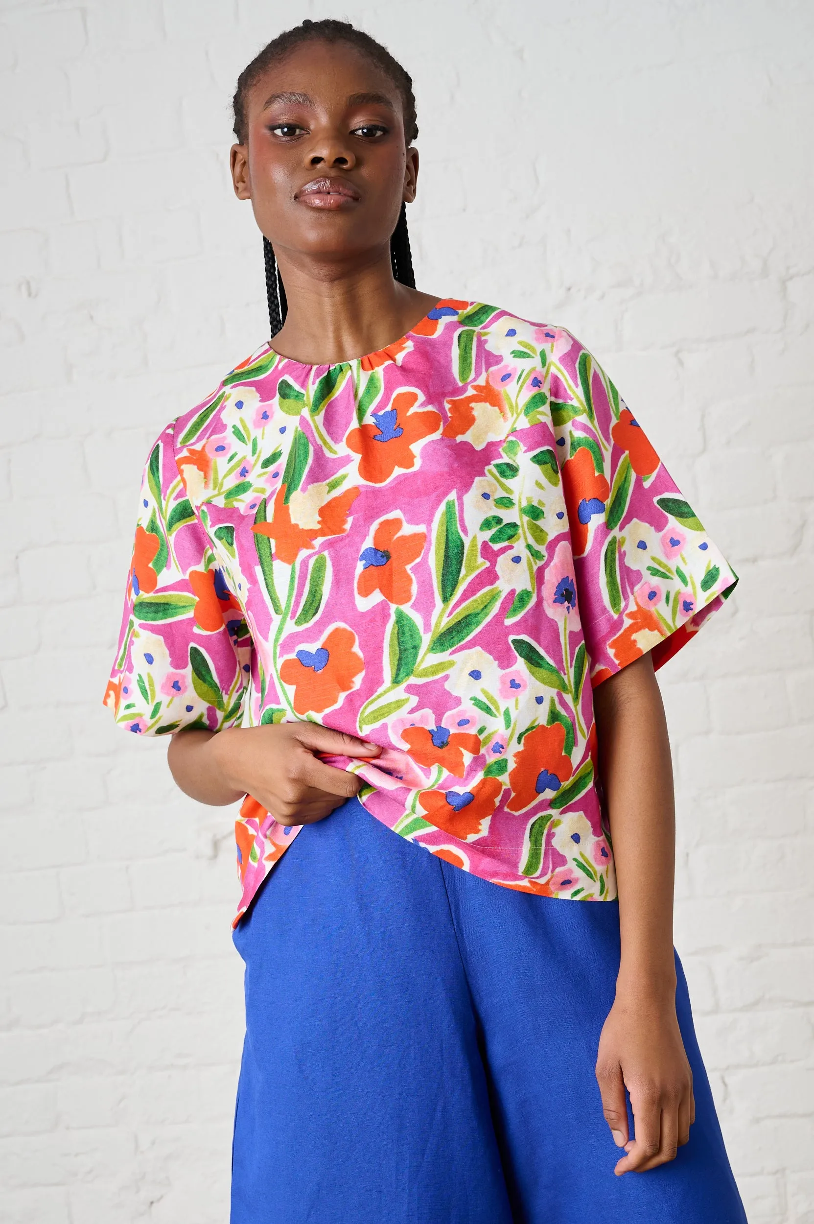 Linen T-Shirt in Watercolour Floral anniversary