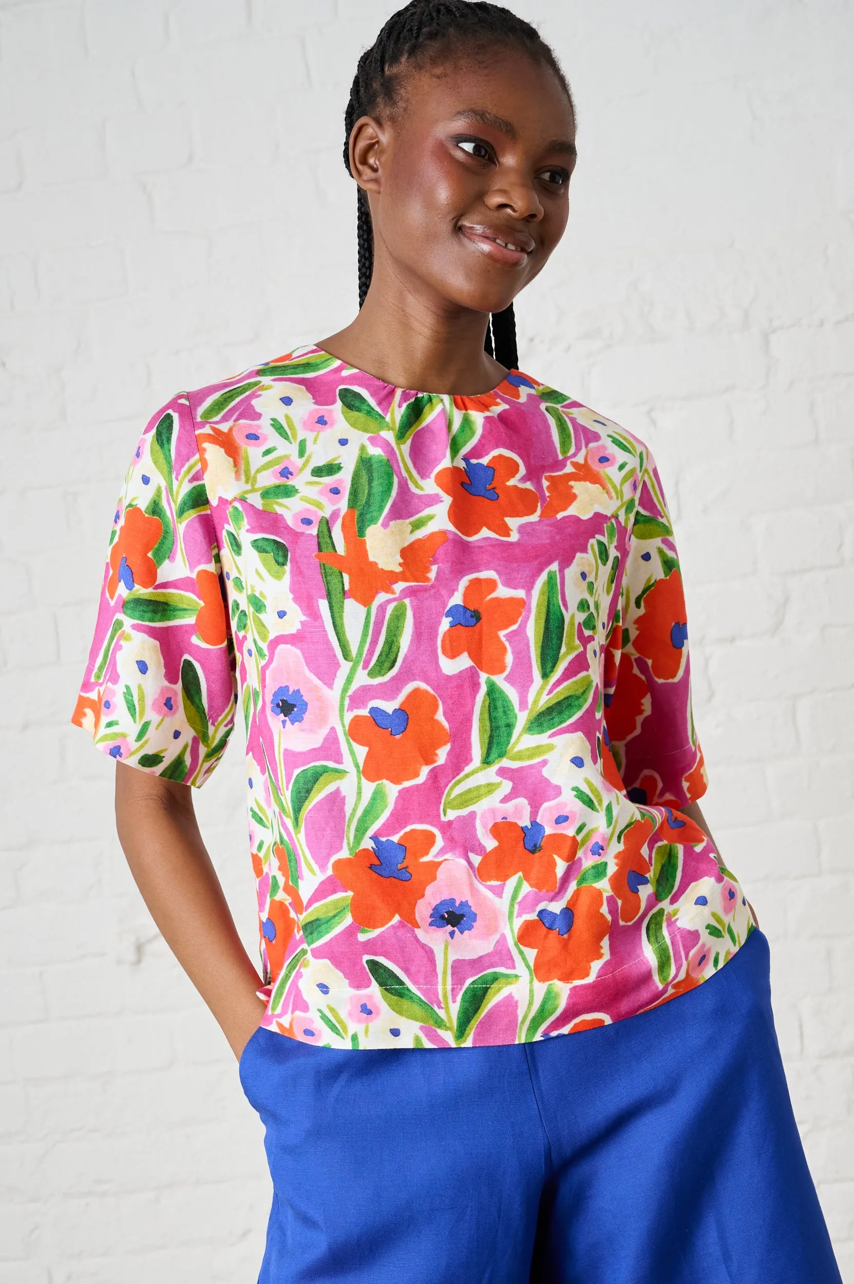 Vegan Linen T-Shirt in Watercolour Floral