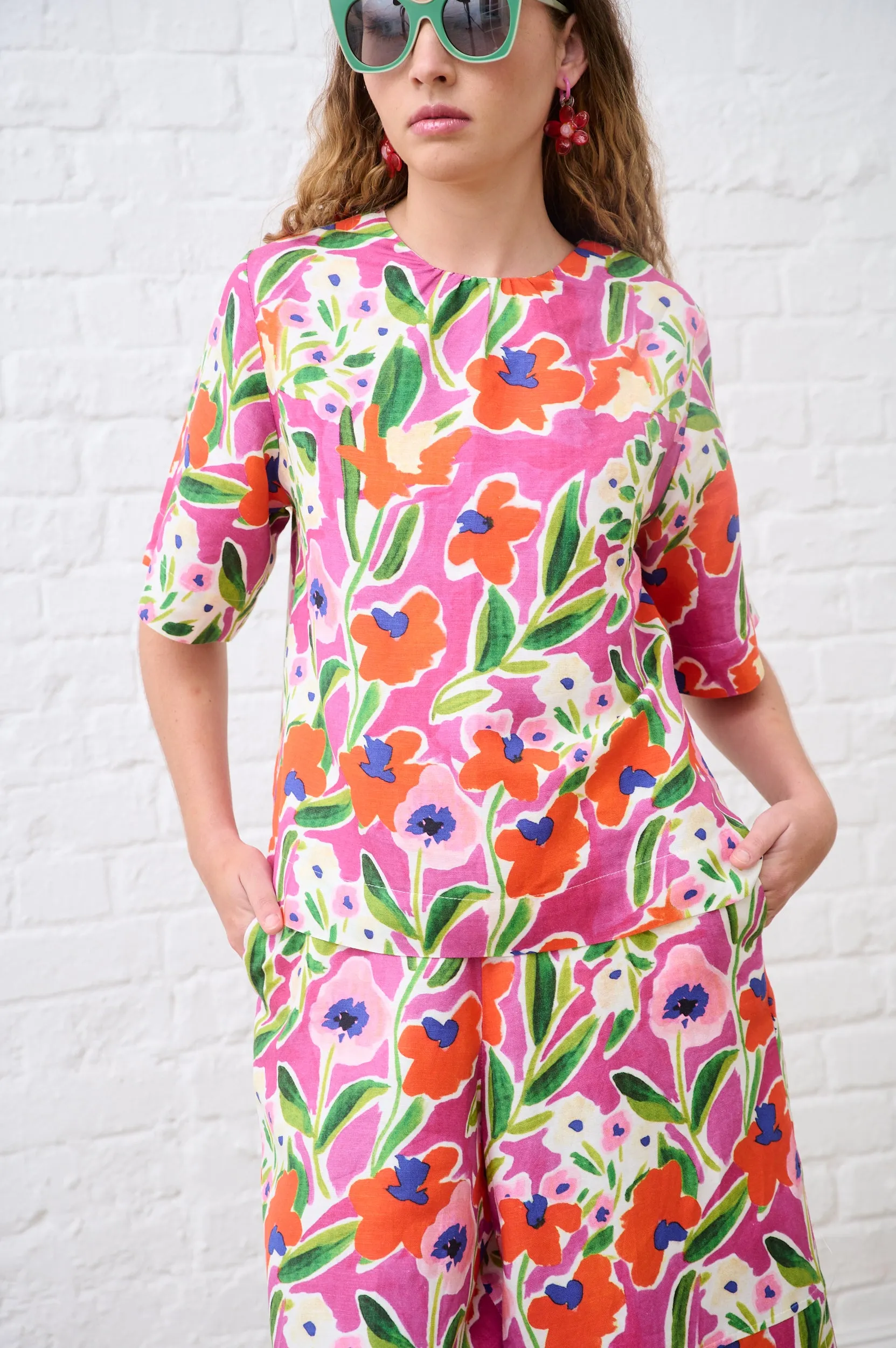 Linen T-Shirt in Watercolour Floral Relaxed Wearable