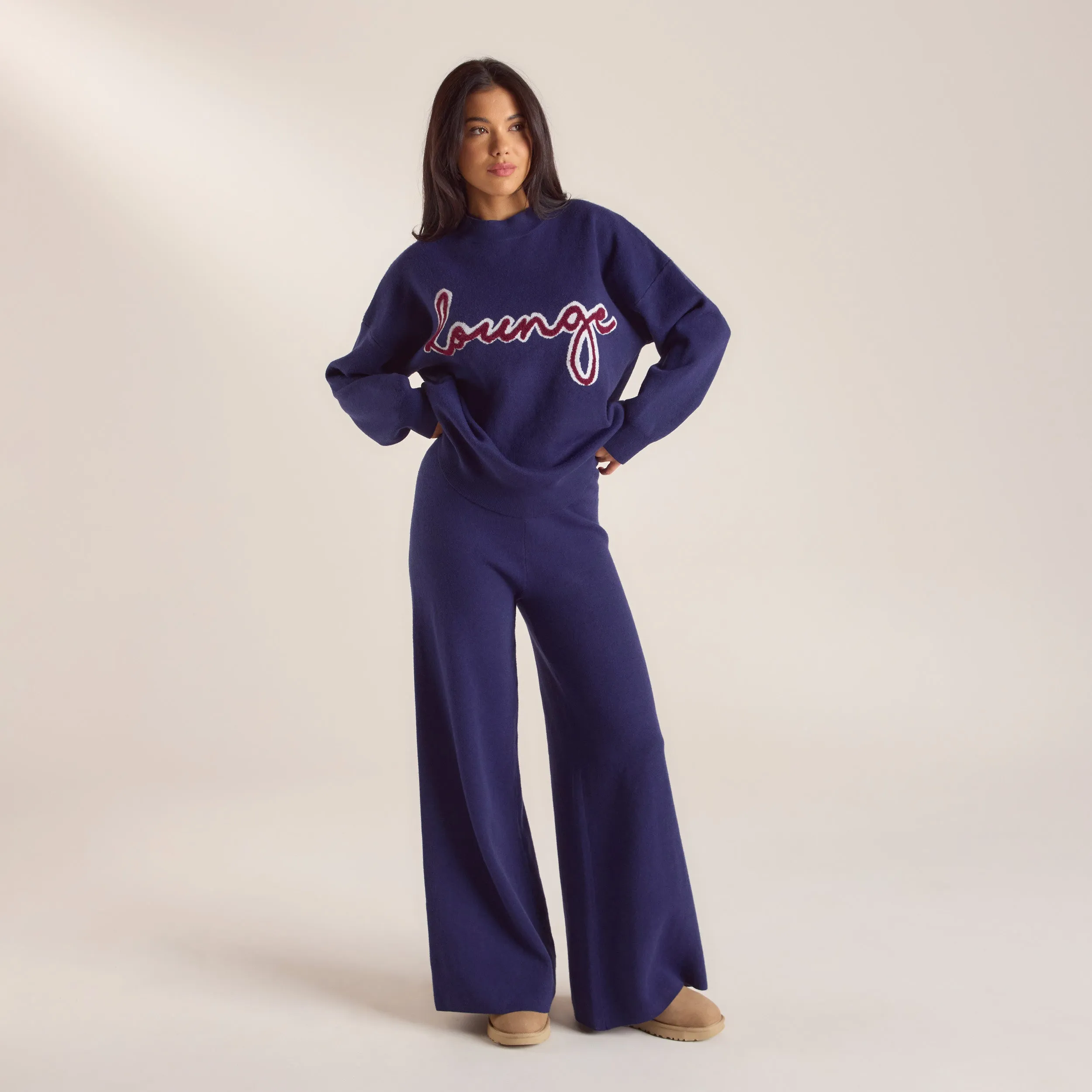 Logo Knitted Pants - Navy Comfy Flex