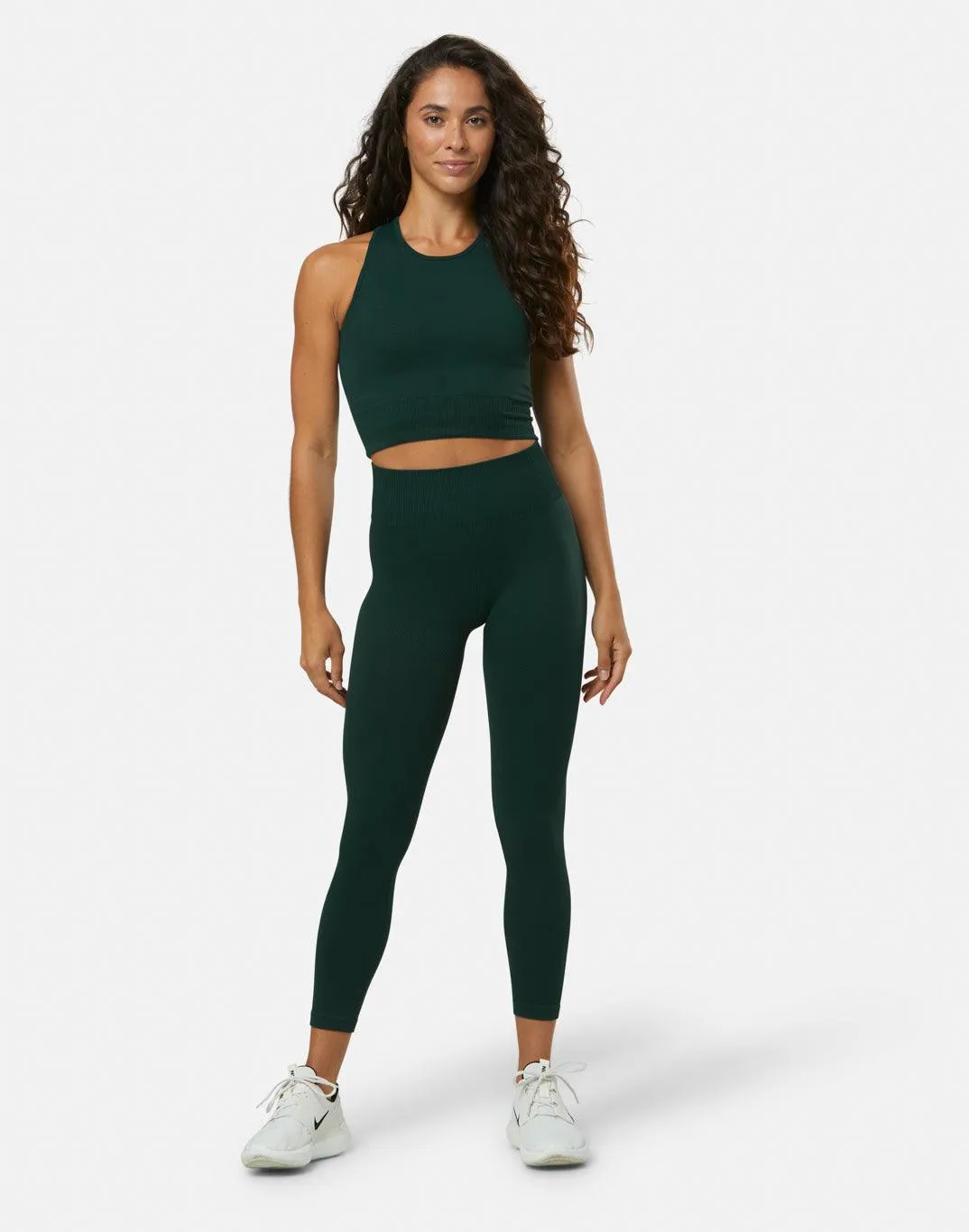 Lotus Chevron Bra in Moss Green Essential Tee ComfortWaistband