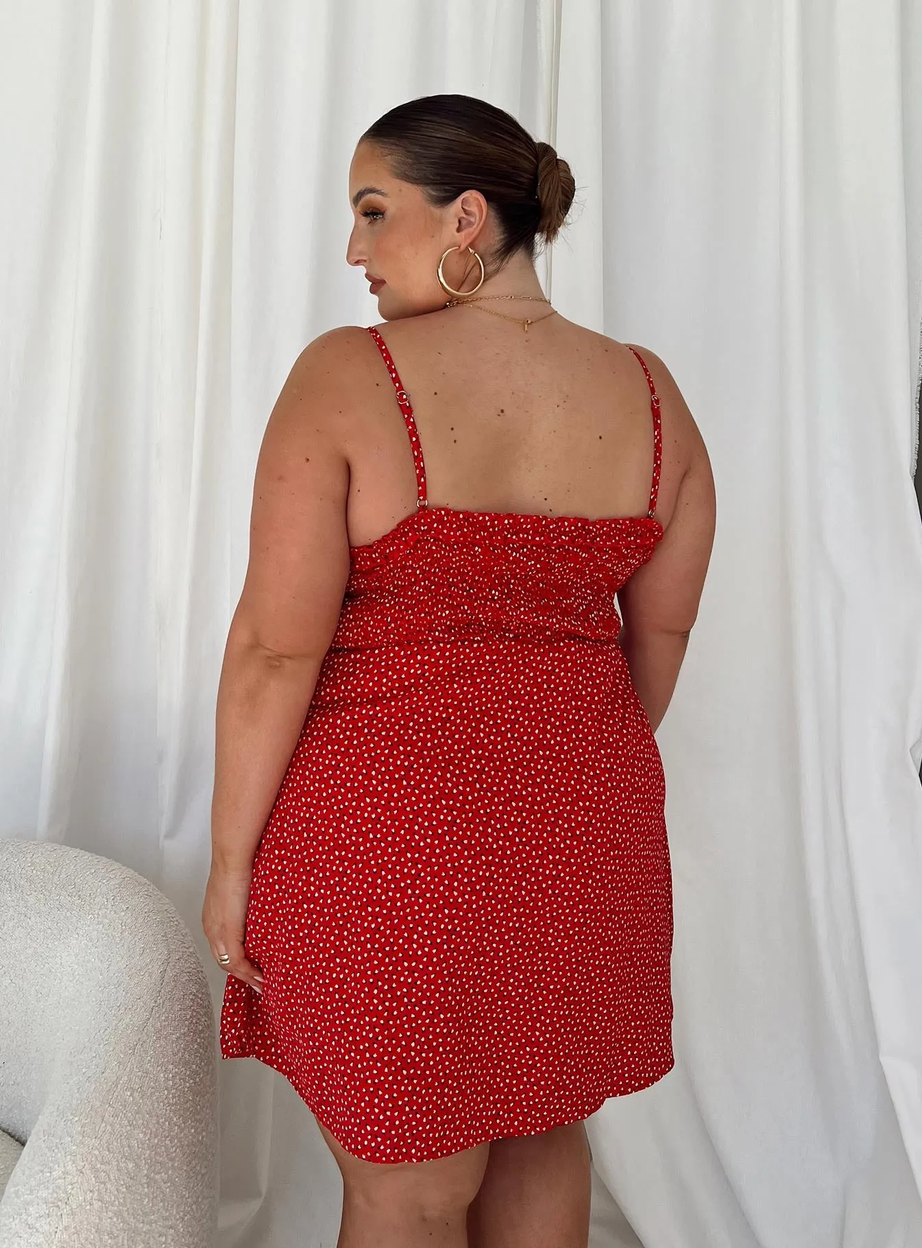 Soft Drape Love Birds Mini Dress Red Curve