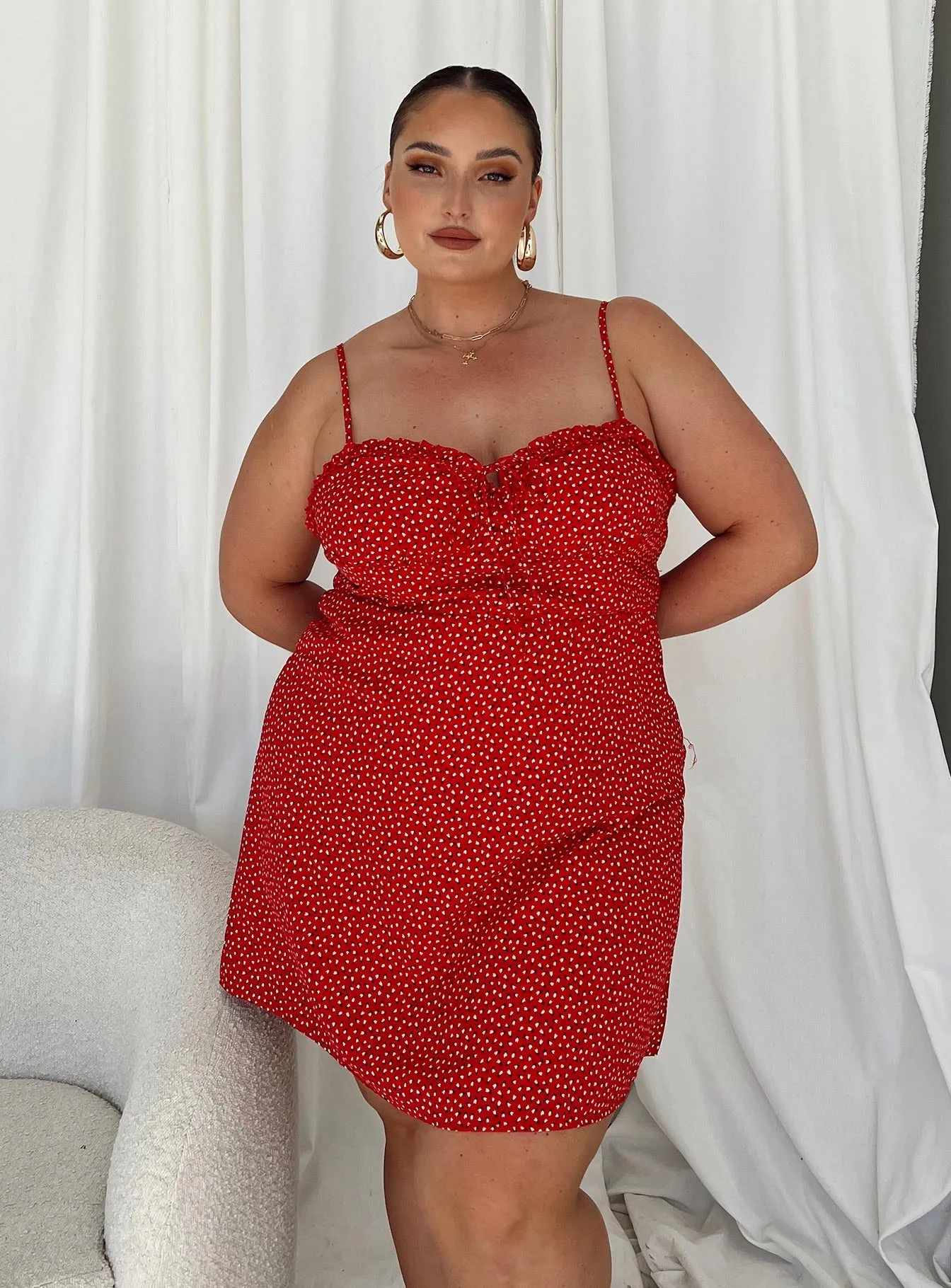 Love Birds Mini Dress Red Curve Tiered Skirt