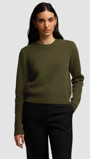 Shrunken Crewneck in Wool Cashmere | Olive Versatile Casual Look Layering Piece