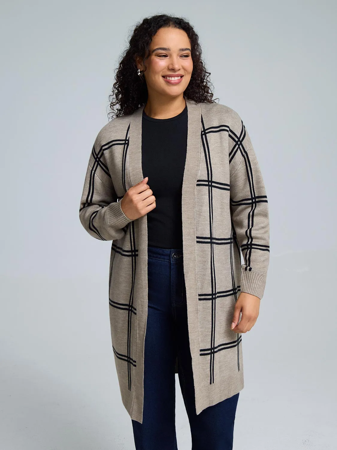 Jacquard Open Coatigan Ribbed collar