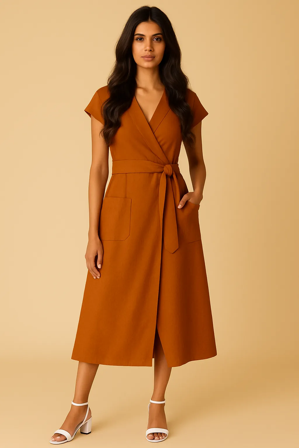 Lucia Solid Wrap Dress cut out