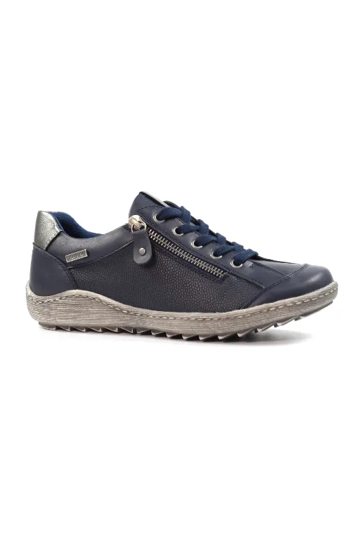 Fur Trim Quick Dash Lunar Sloan waterproof trainer in Navy DLB082