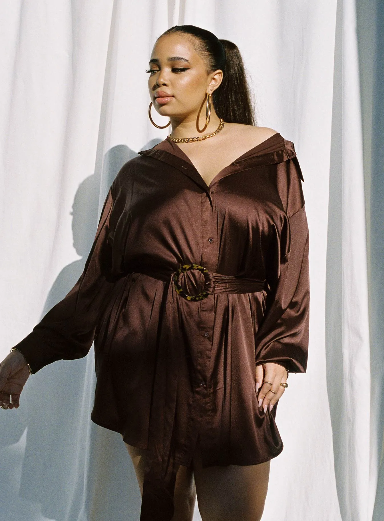 Chic Tone Leighton Mini Dress Brown Curve