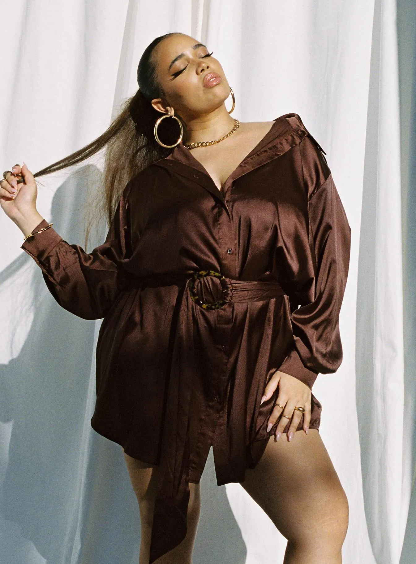 Comfy Layers Cozy Mood Leighton Mini Dress Brown Curve