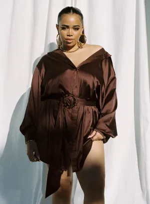 Layered Comfort retro-style Leighton Mini Dress Brown Curve