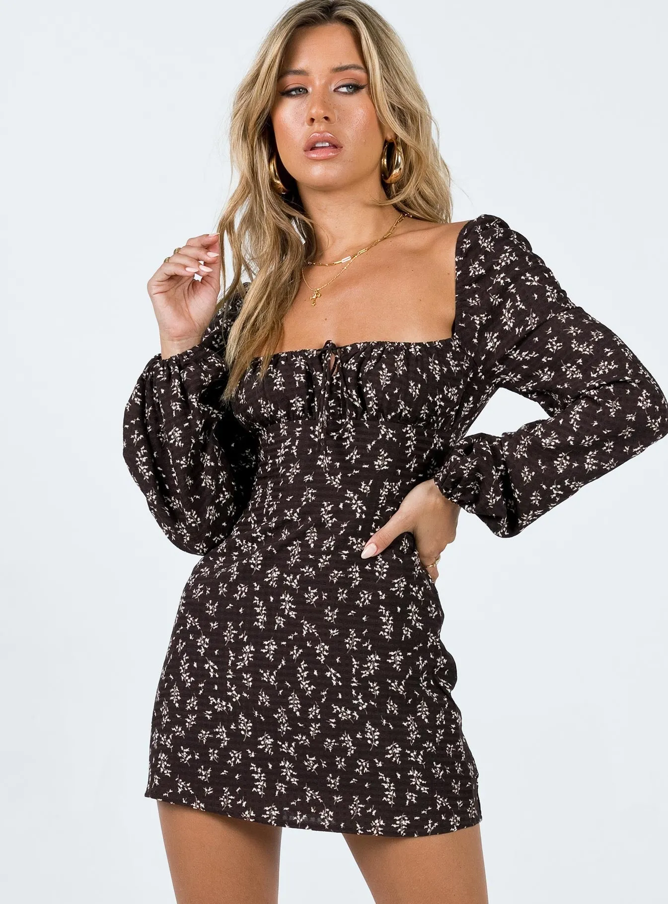Classic structured dress Lyndon Long Sleeve Mini Dress Brown