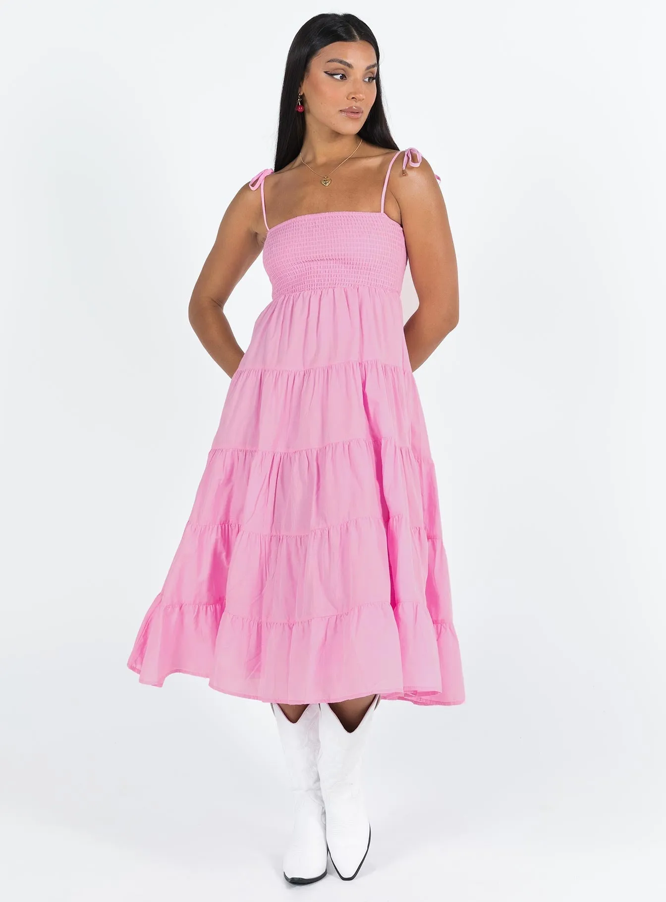 Cloud Light Macer Maxi Dress Pink