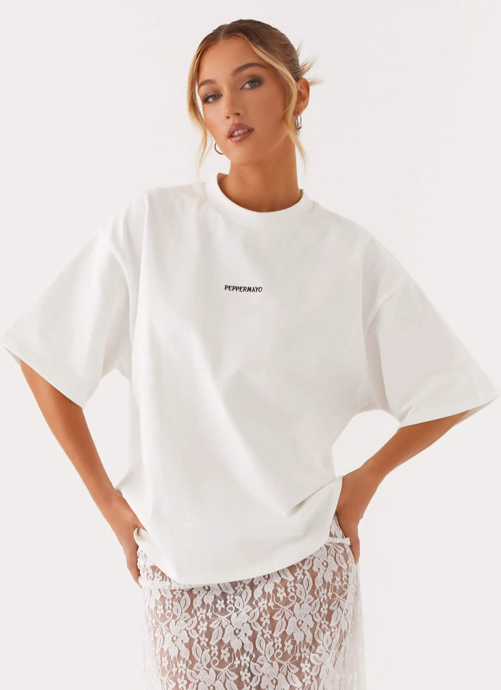 Wicking Interlock Knit Signature Oversized Tee - White