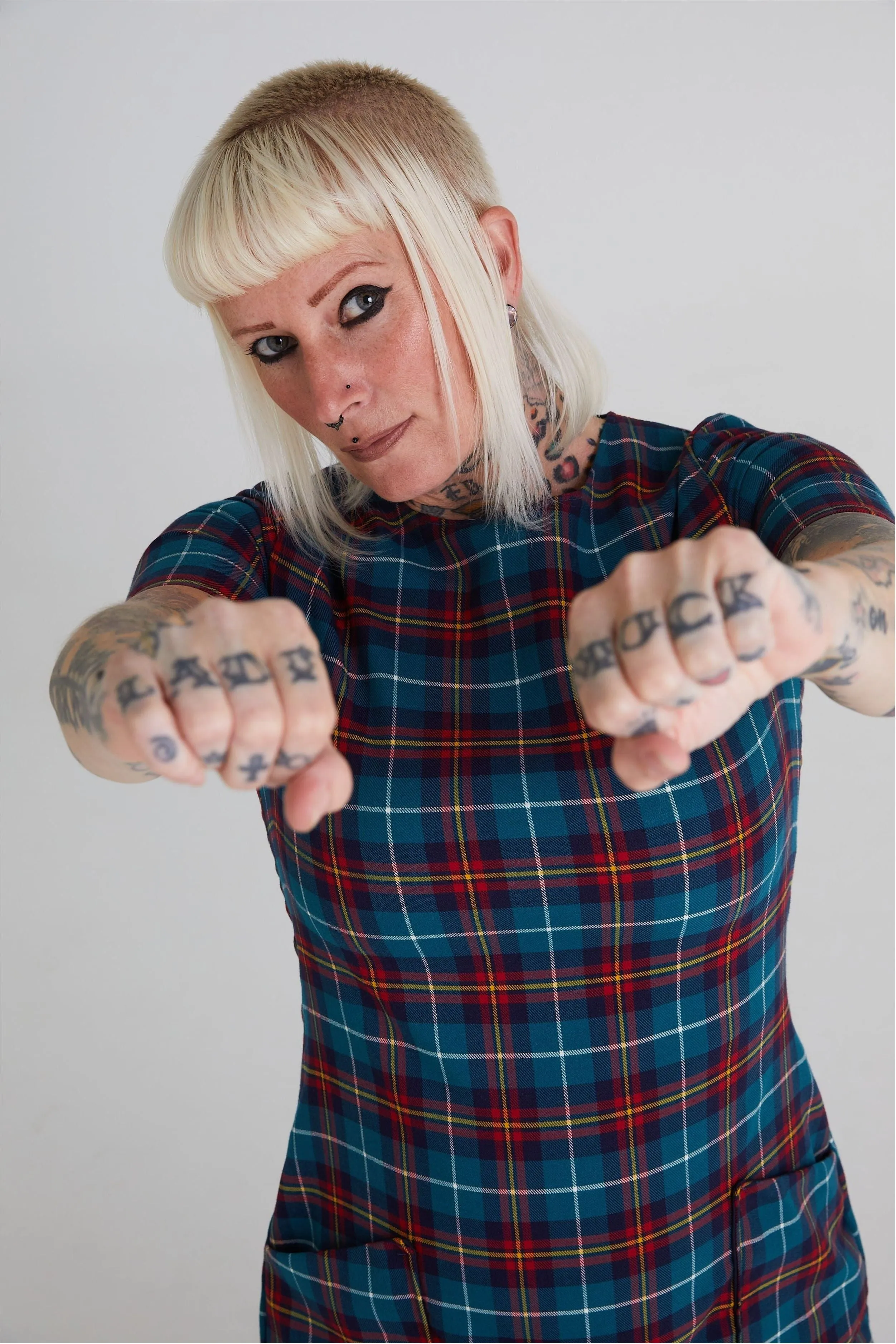 Flattering Waist Design Made in England 'The Vivienne' Green / Red - Dress