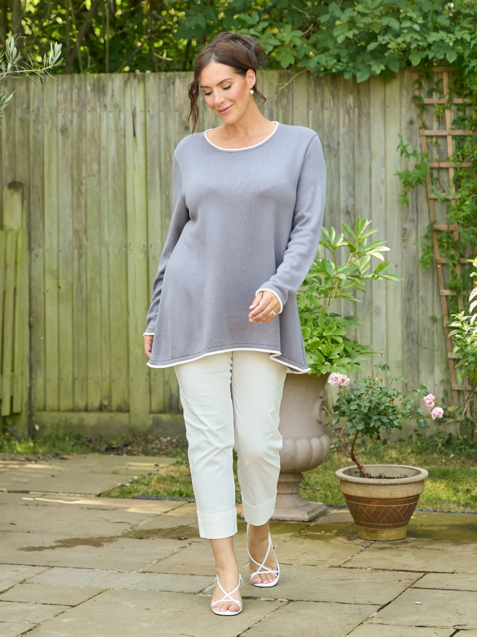 Mae Organic Knit Jumper - Grey/Ivory Textured Fabric