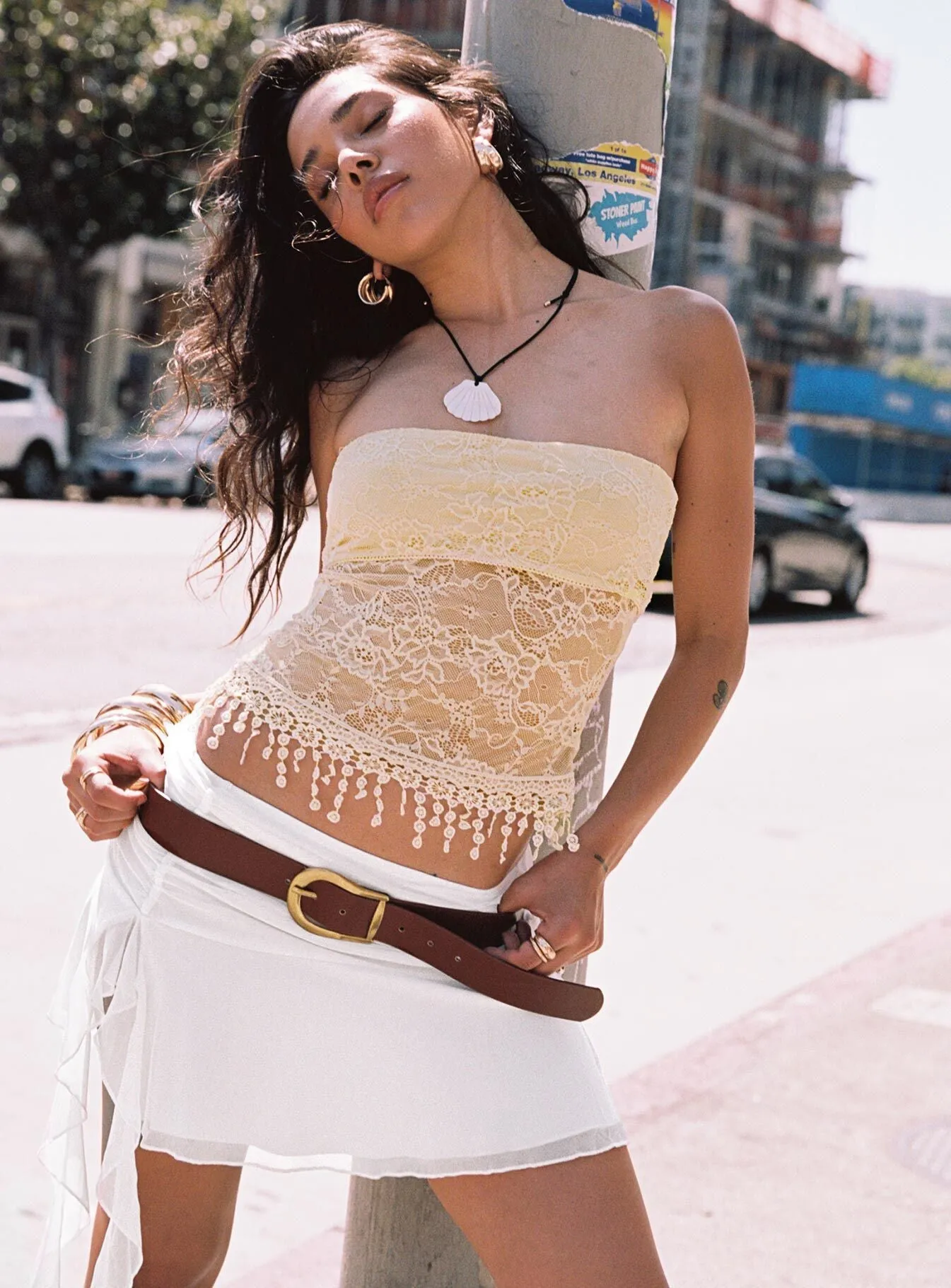 Elegant Look Maidie Asymmetric Ruffle Mini Skirt Cream