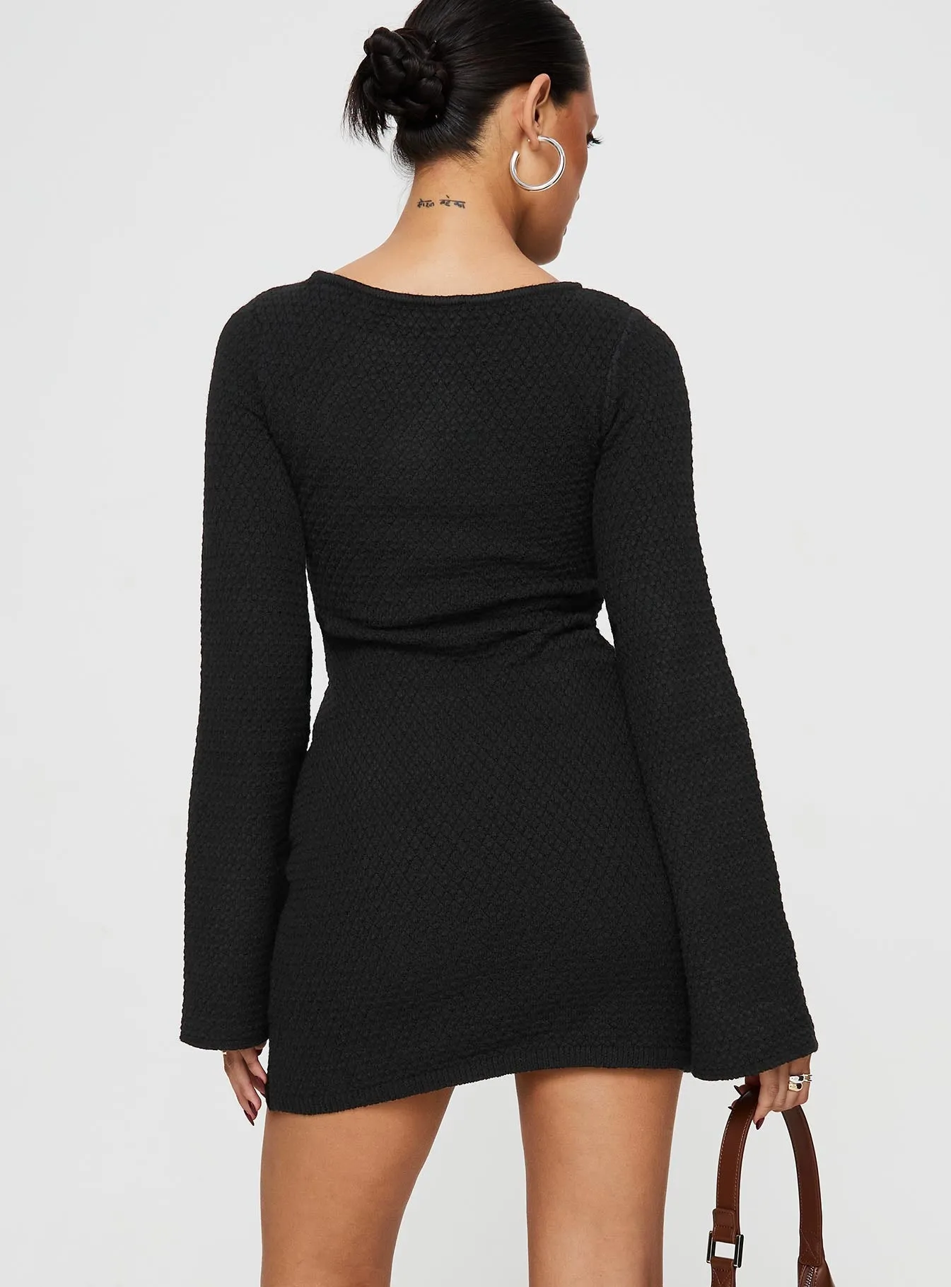 Malcalm Long Sleeve Mini Dress Black Bust-Enhancing Autumn-Season