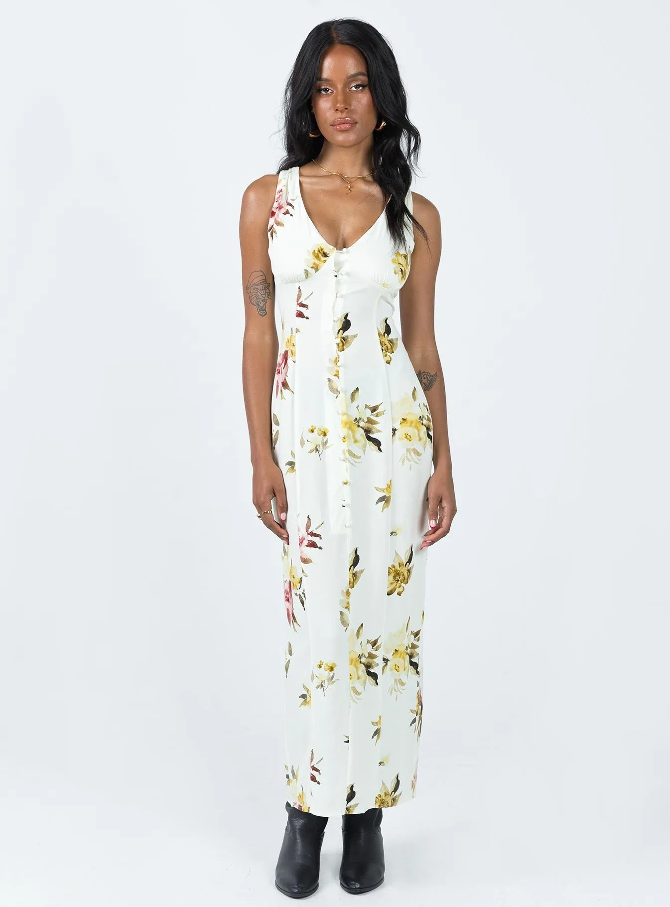 Crisp Detail Malibu Maxi Dress Cream Multi