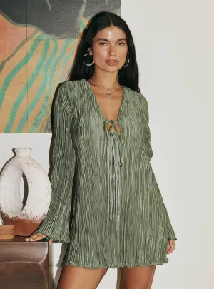 Malop Long Sleeve Mini Dress Sage Soft Drape
