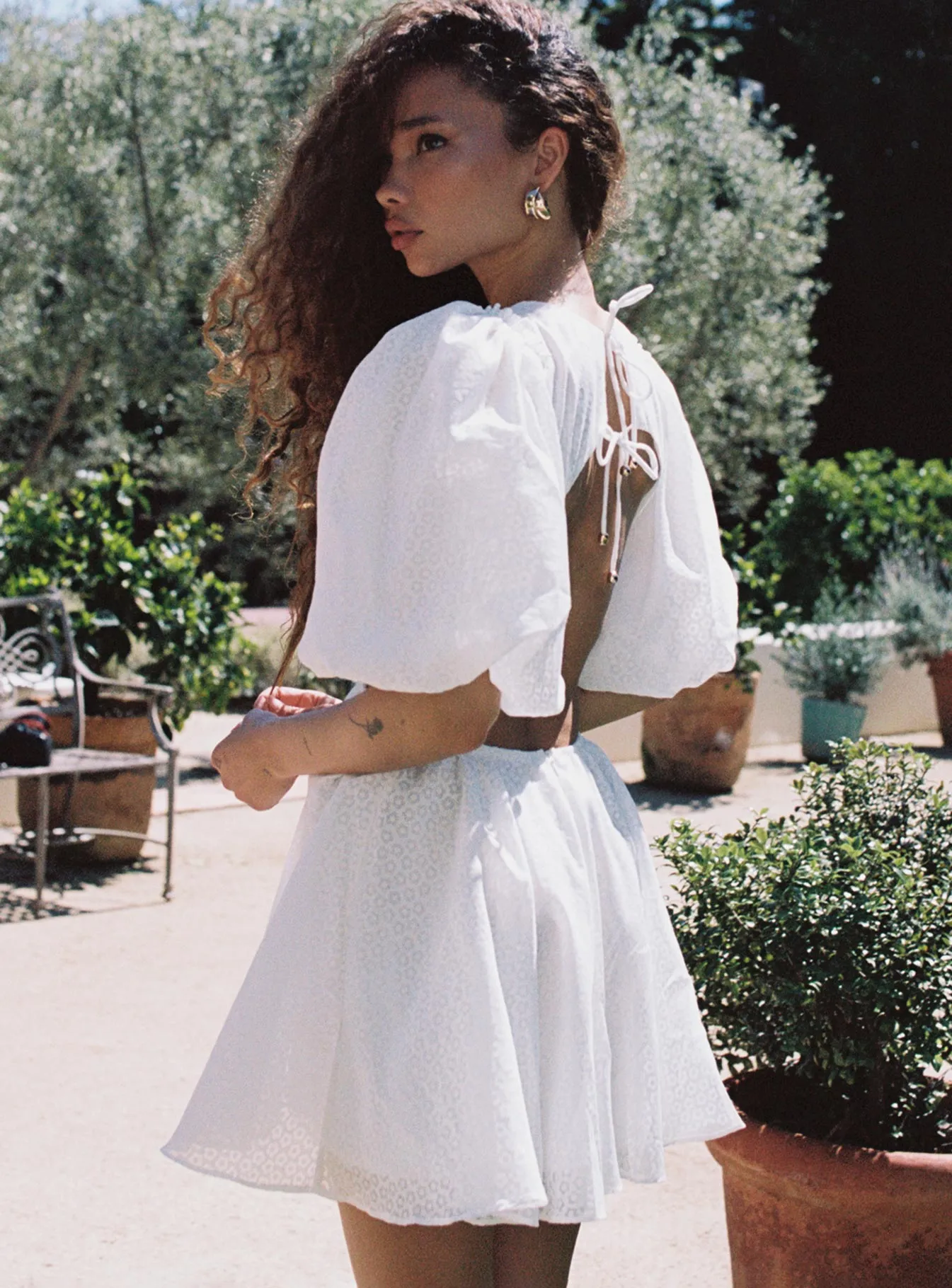 Satin-Sleeve Marano Mini Dress White