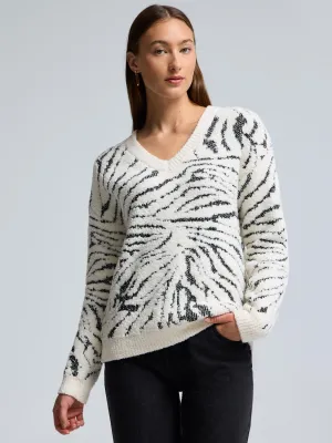 Marble Pattern V-Neck Sweater Urban Classic Snag Resistant Surface