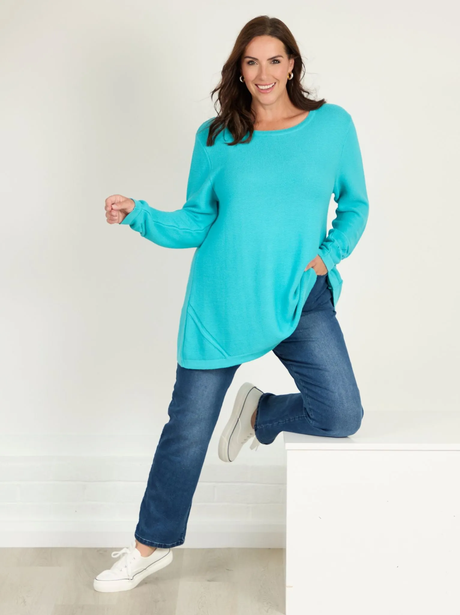 Circular Knit Street Warmth Margaret Knitted Jumper - Aqua