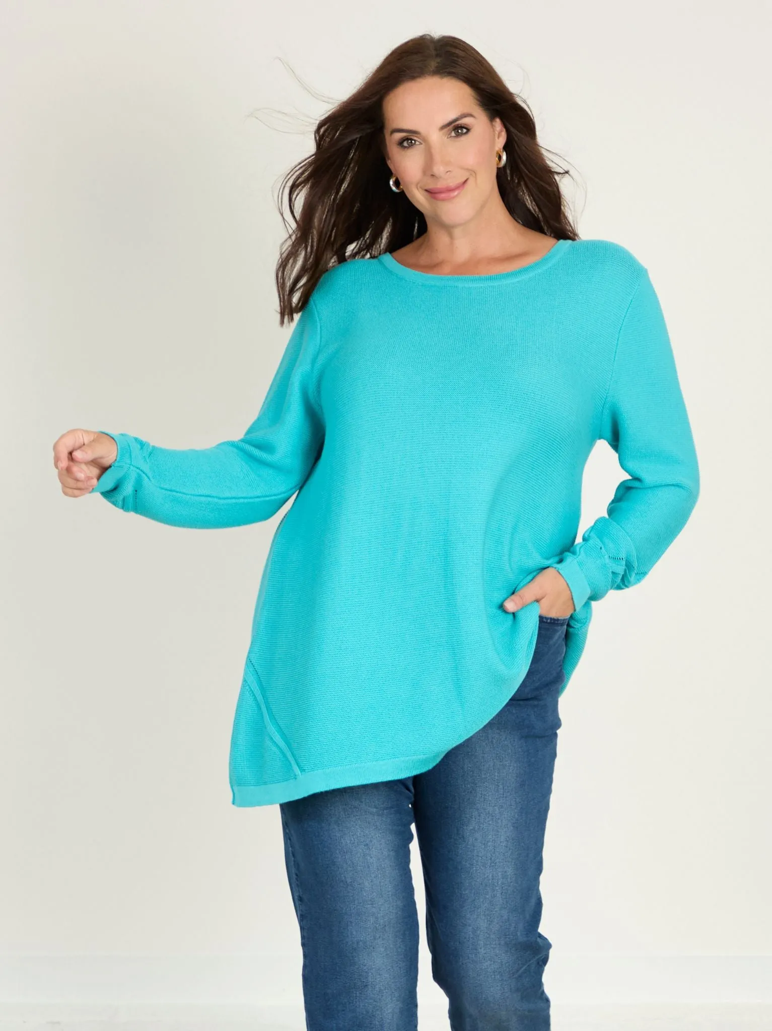 Bamboo Fiber Blend Margaret Knitted Jumper - Aqua