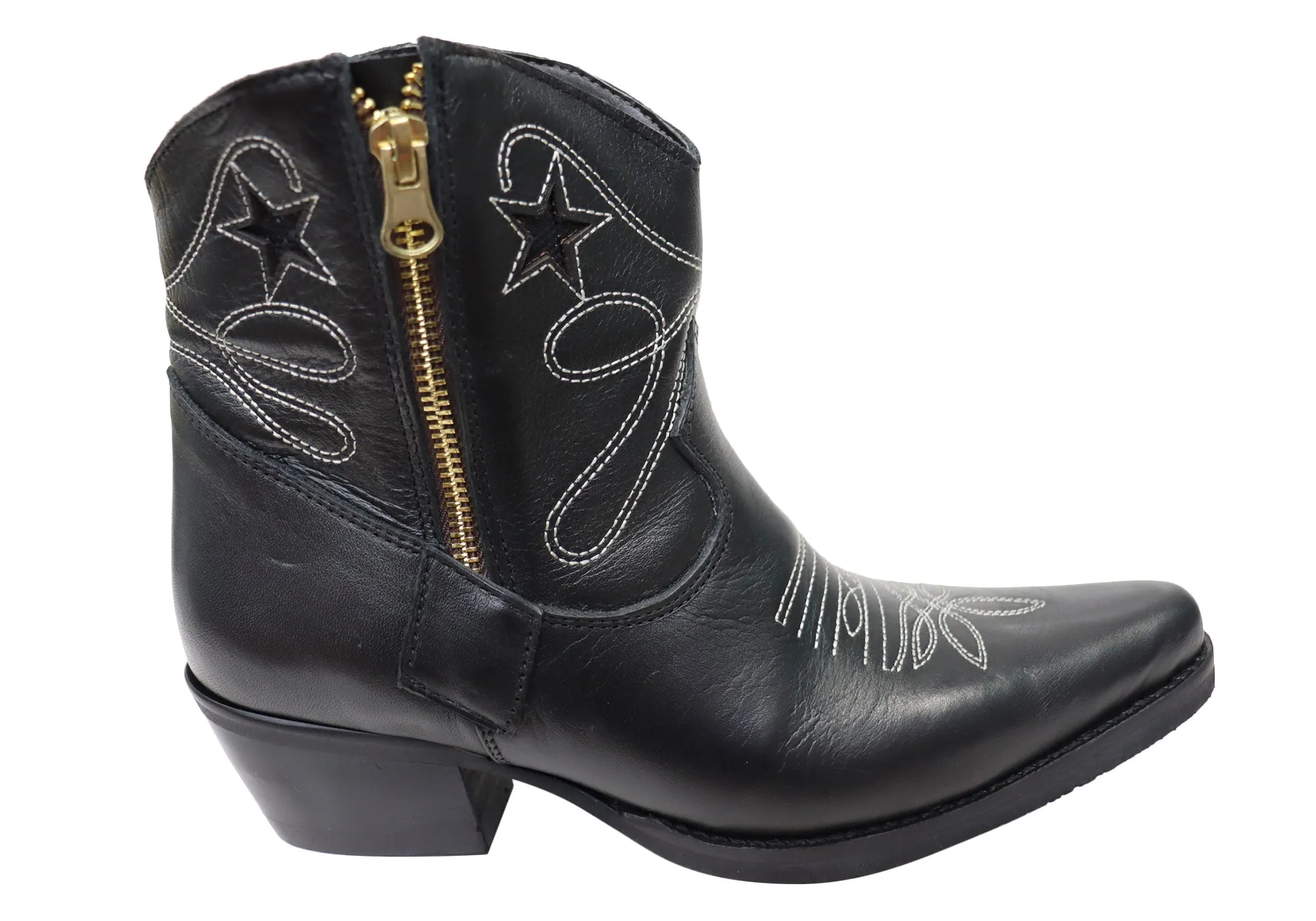 D Milton Daisy Womens Leather Western Cowboy Ankle Boots Trail Mode