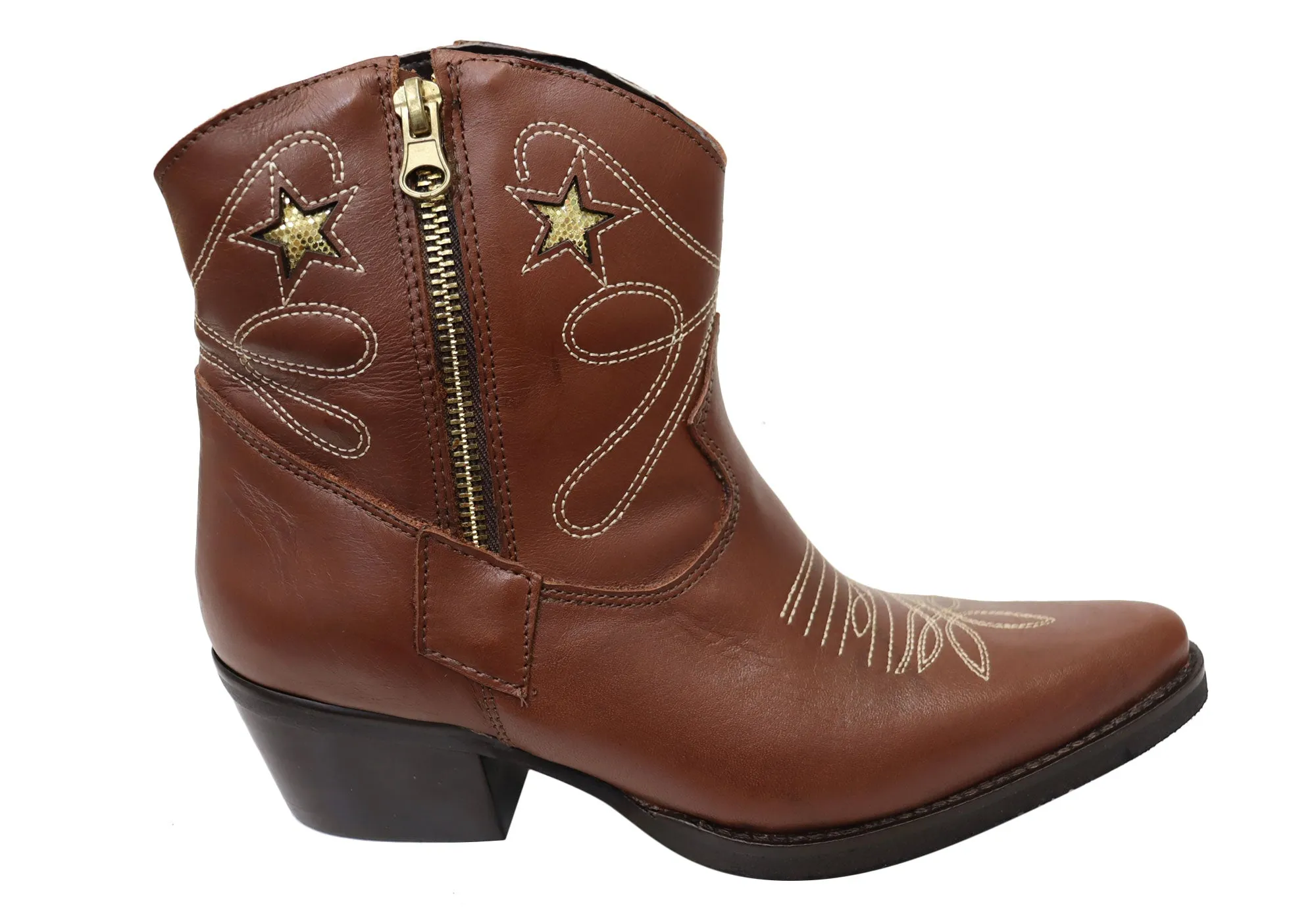 D Milton Daisy Womens Leather Western Cowboy Ankle Boots Easy Wear Low Profile All Day Worker
