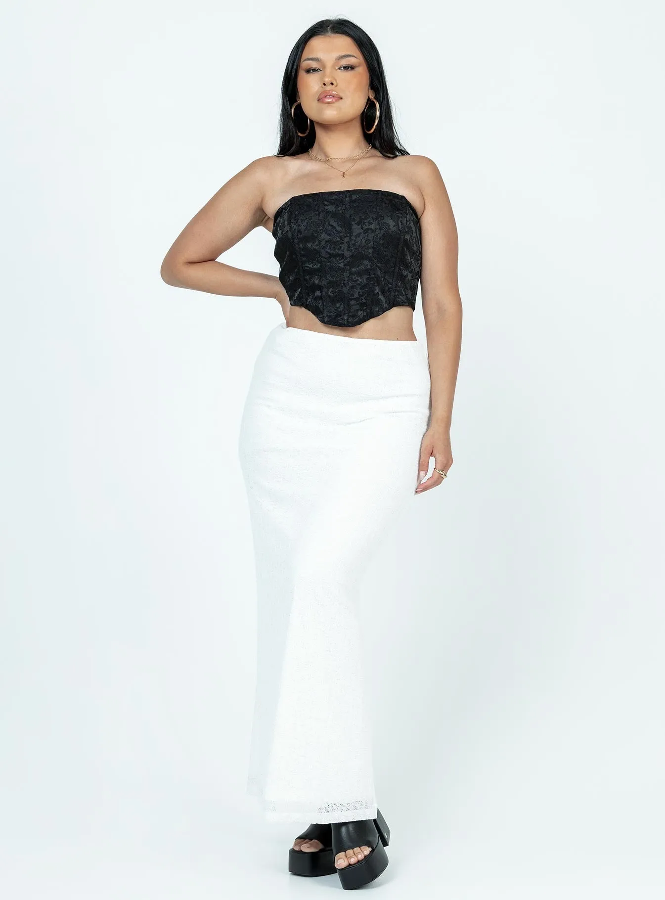Maynard Maxi Skirt White perforated design