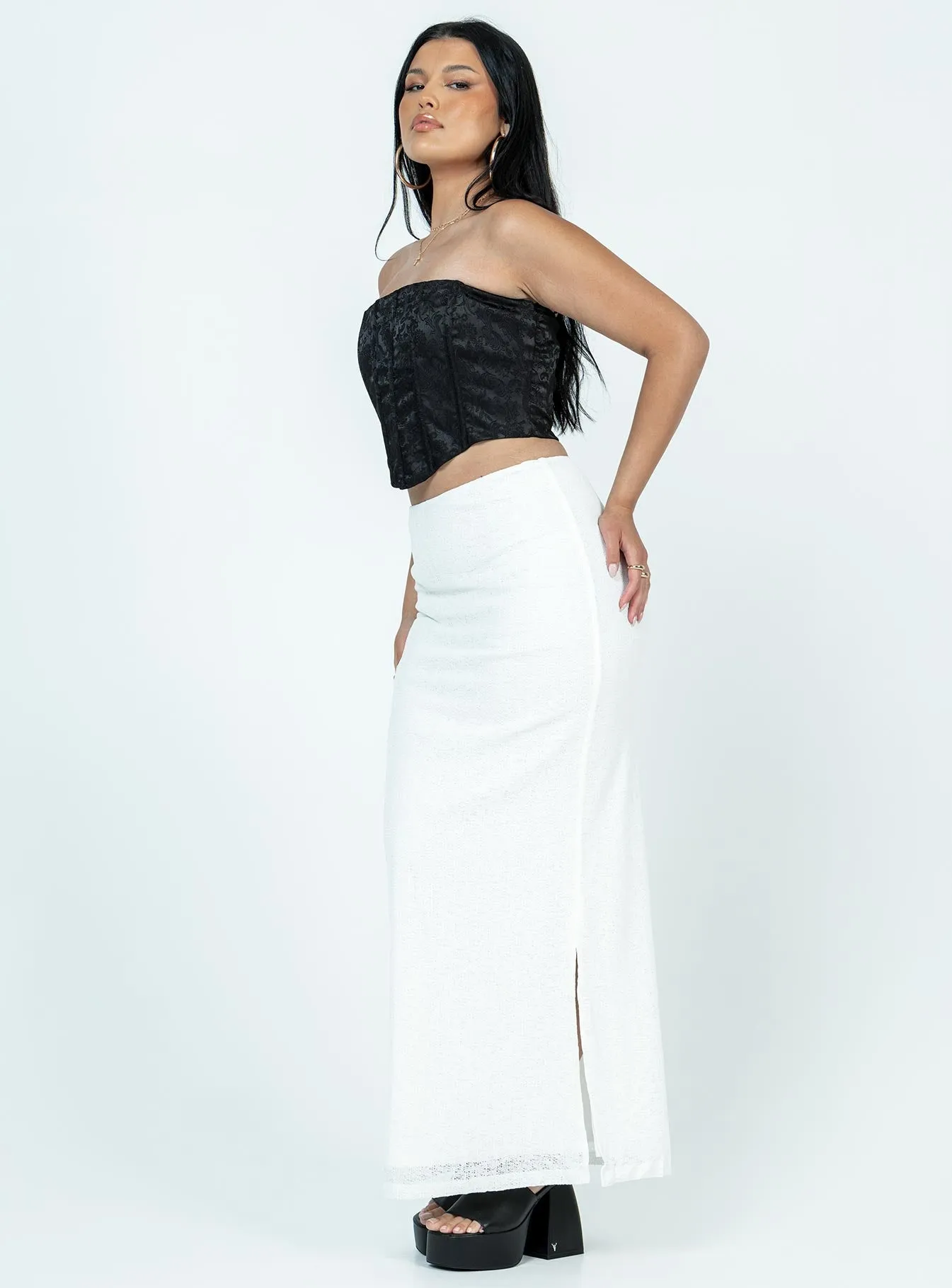 Maynard Maxi Skirt White Stretch Material Easy Fit