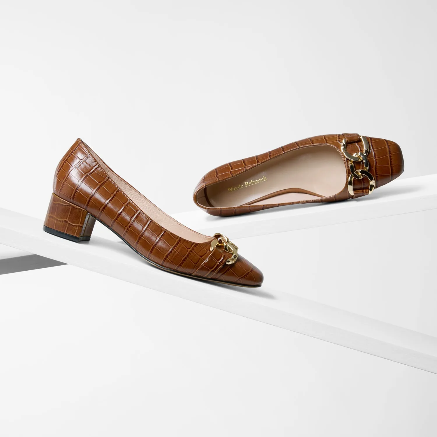 Soft Design Summer Wedding Heels Meghan Heel | Chocolate Croc Leather