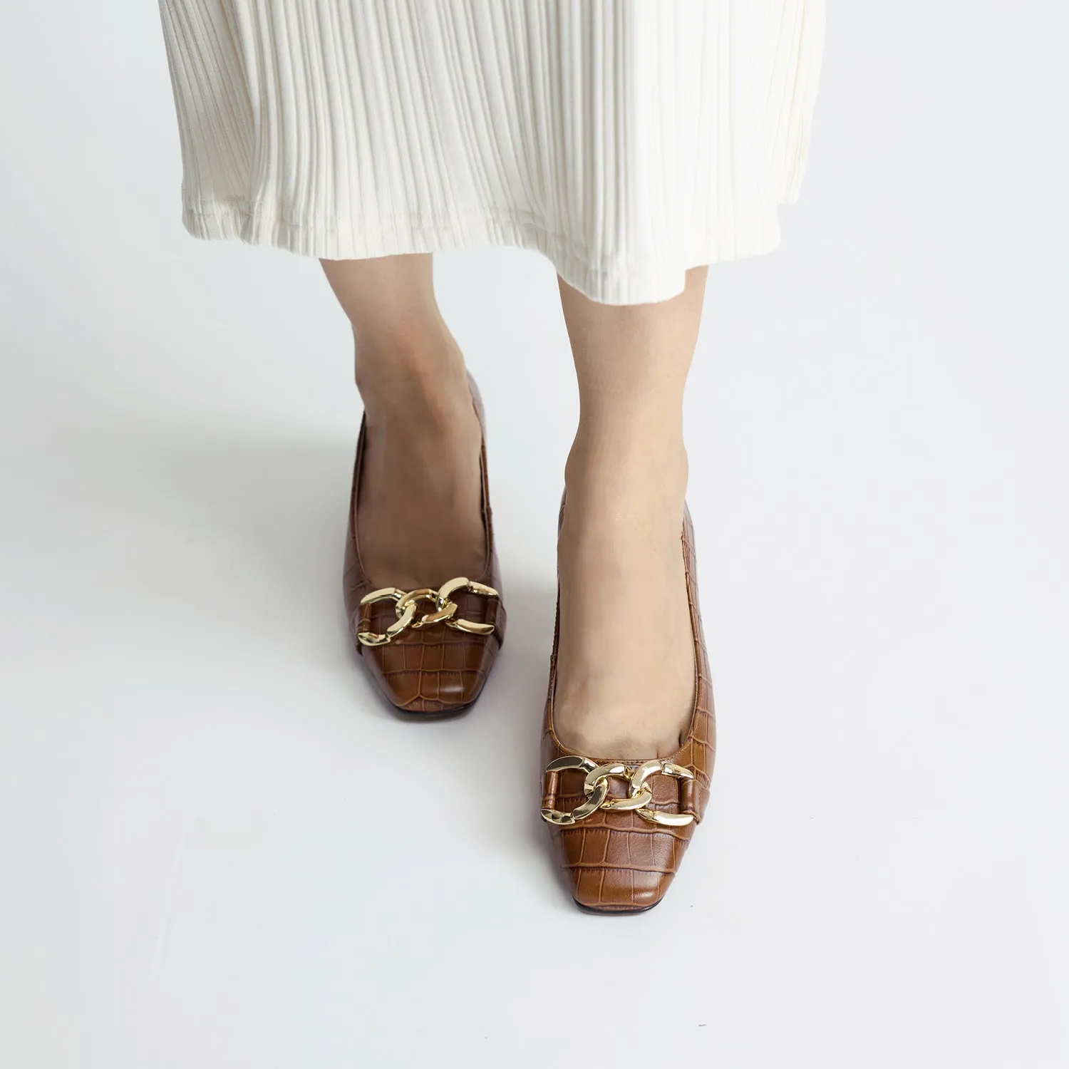Lace Up Meghan Heel | Chocolate Croc Leather