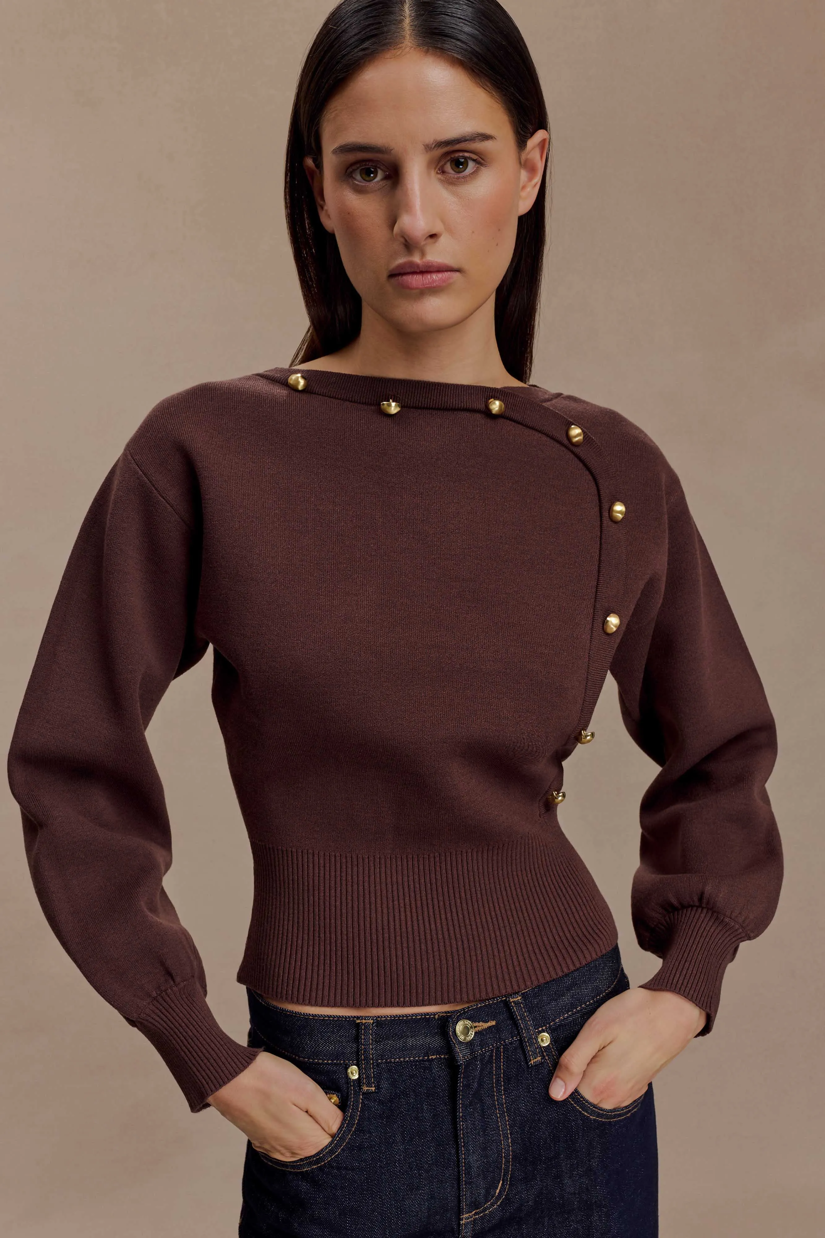Mertyle Aysmetrical Knit Jumper - Deep Chocolate Core Comfort Lightweight Wear