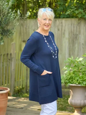 Mia Knitted Jumper - Navy Garment Washed Openwork Lattice Pattern