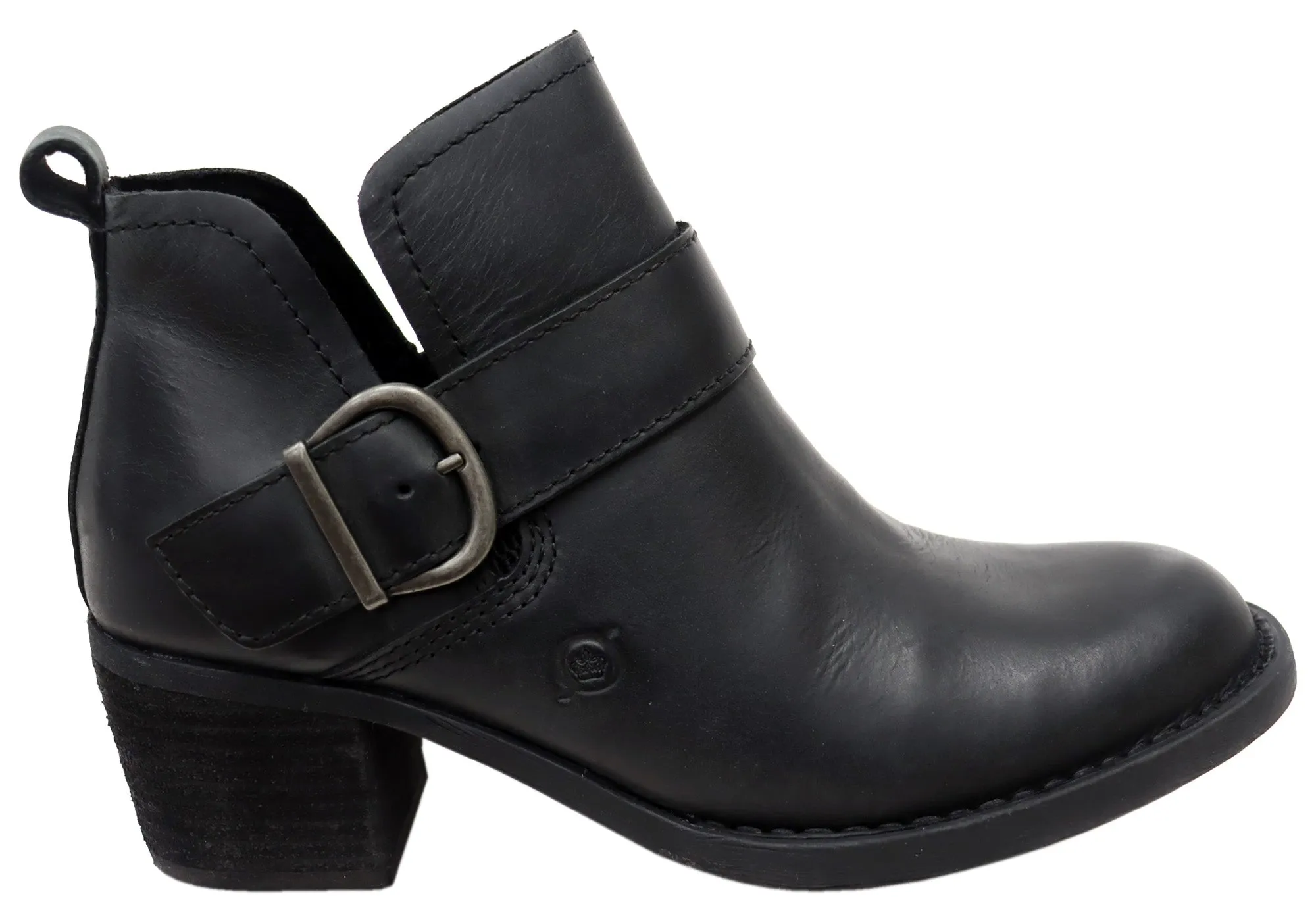 All Weather Mountain Hike Contoured Midsole Born Royce Womens Comfortable Leather Mid Heel Ankle Boots