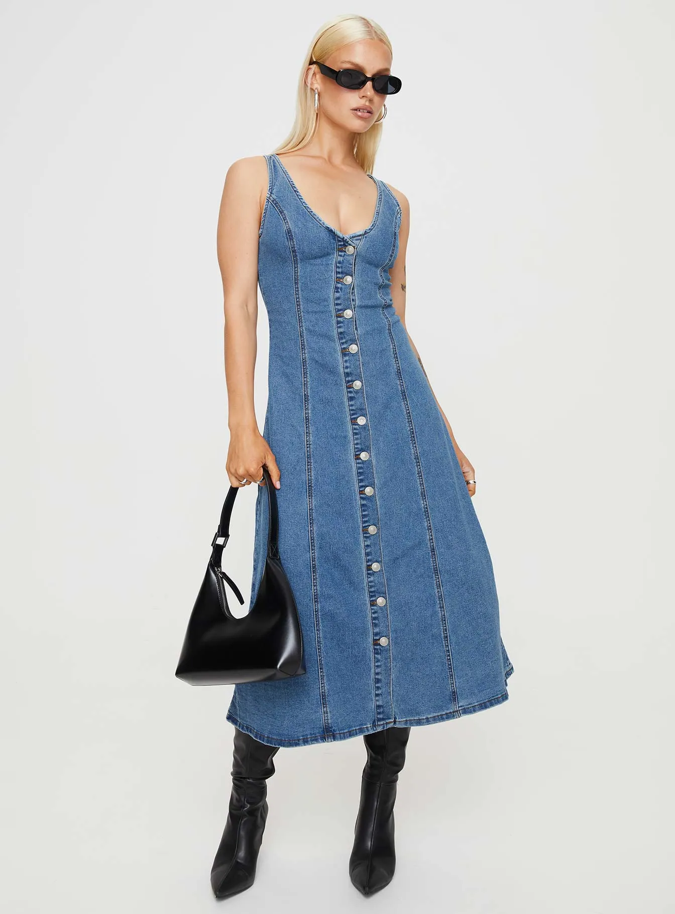 Midler Denim Midi Dress Mid Blue Summer Wardrobe