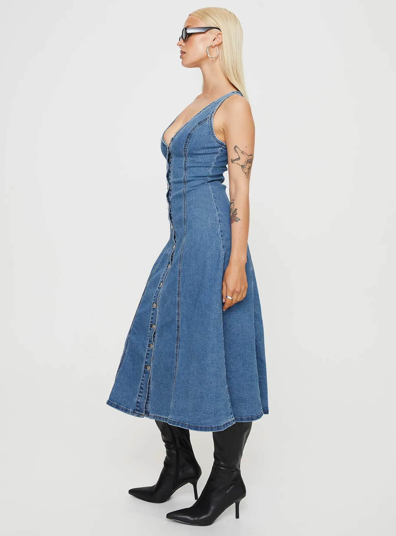 Midler Denim Midi Dress Mid Blue Noble Aura Dreamy Presence