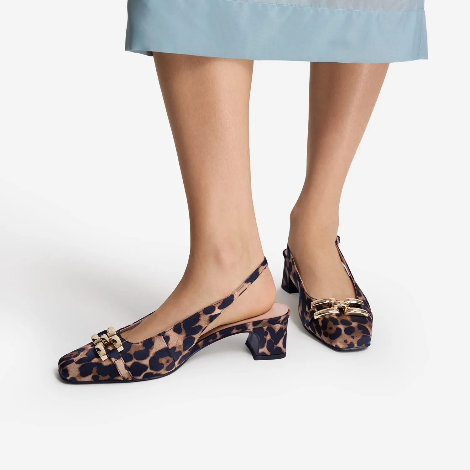 Mika Slingback Heel | Leopard Print Satin Sophisticated Pumps Elastic laces