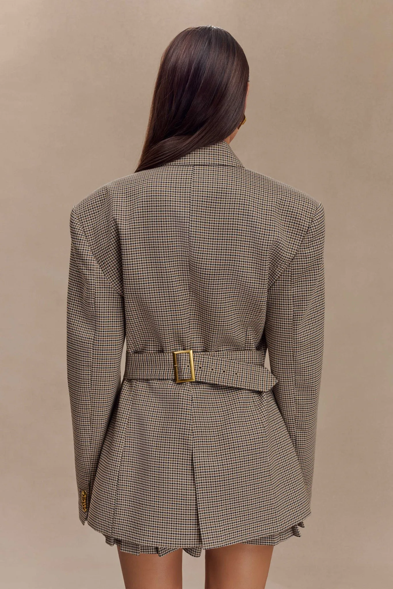 Mila Shaped Blazer - Tan Check Rugged Comfort